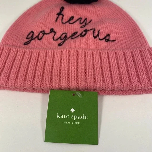 Kate Spade New York Pink & Black Pom Pom Beanie - Picture 3 of 8
